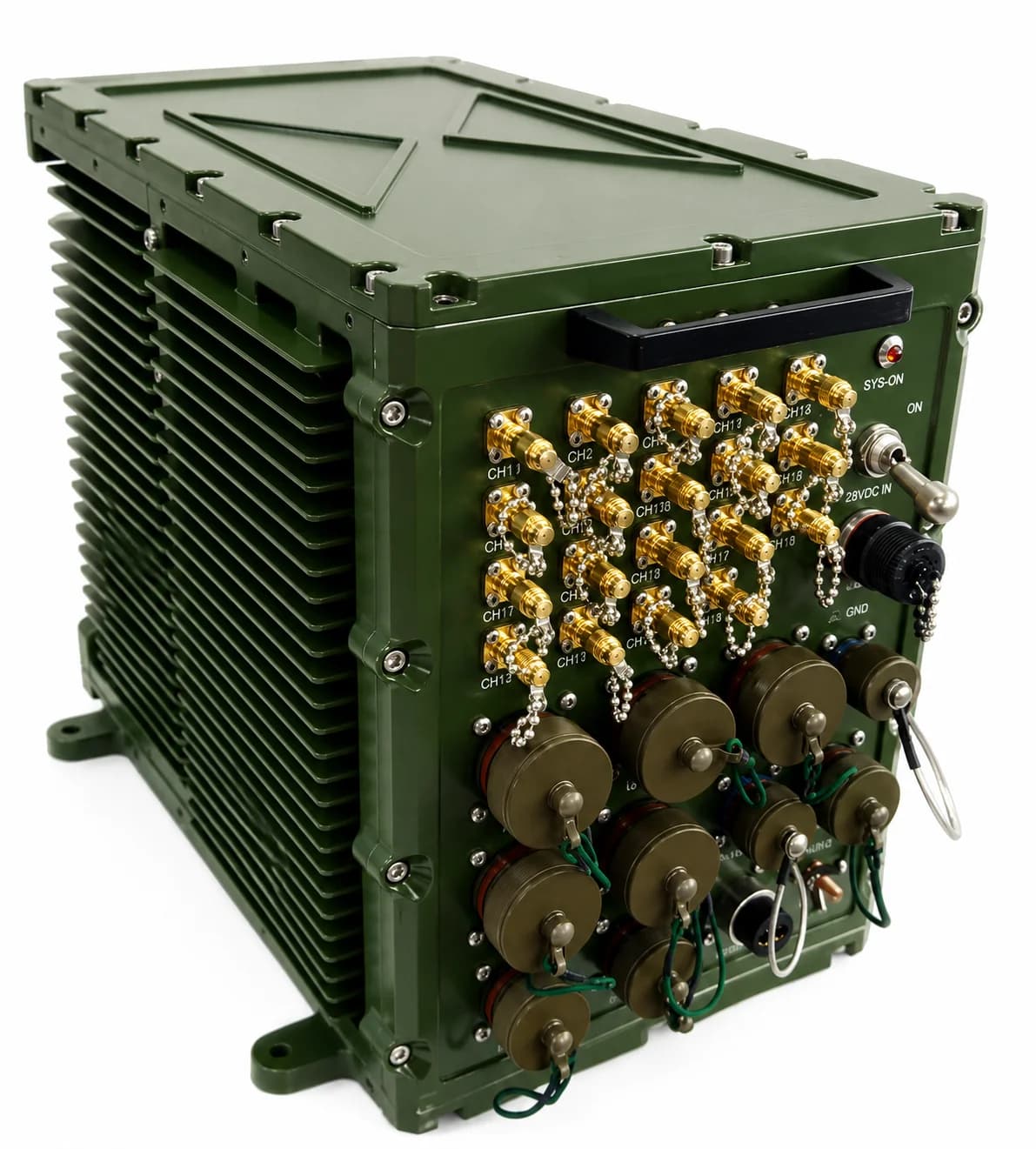 Conduction-cooled VPX chassis with rugged I/O and external heat-sink fins