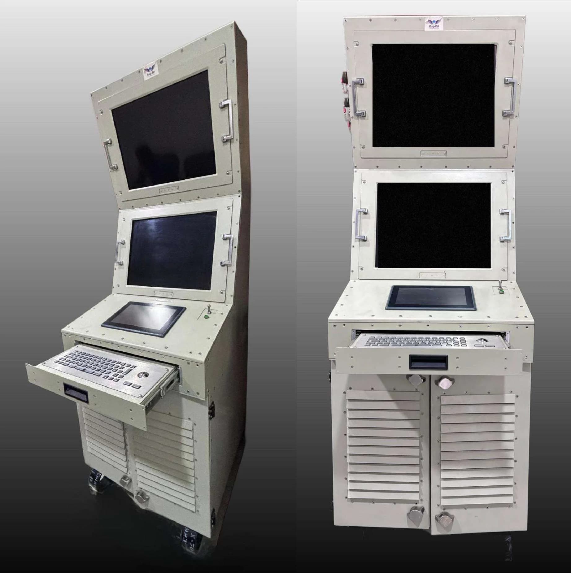 Dual monitor function console with integrated touch input display
